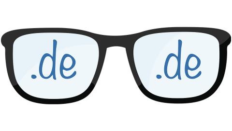 Grafik Brille mit .de auf den Gläsern